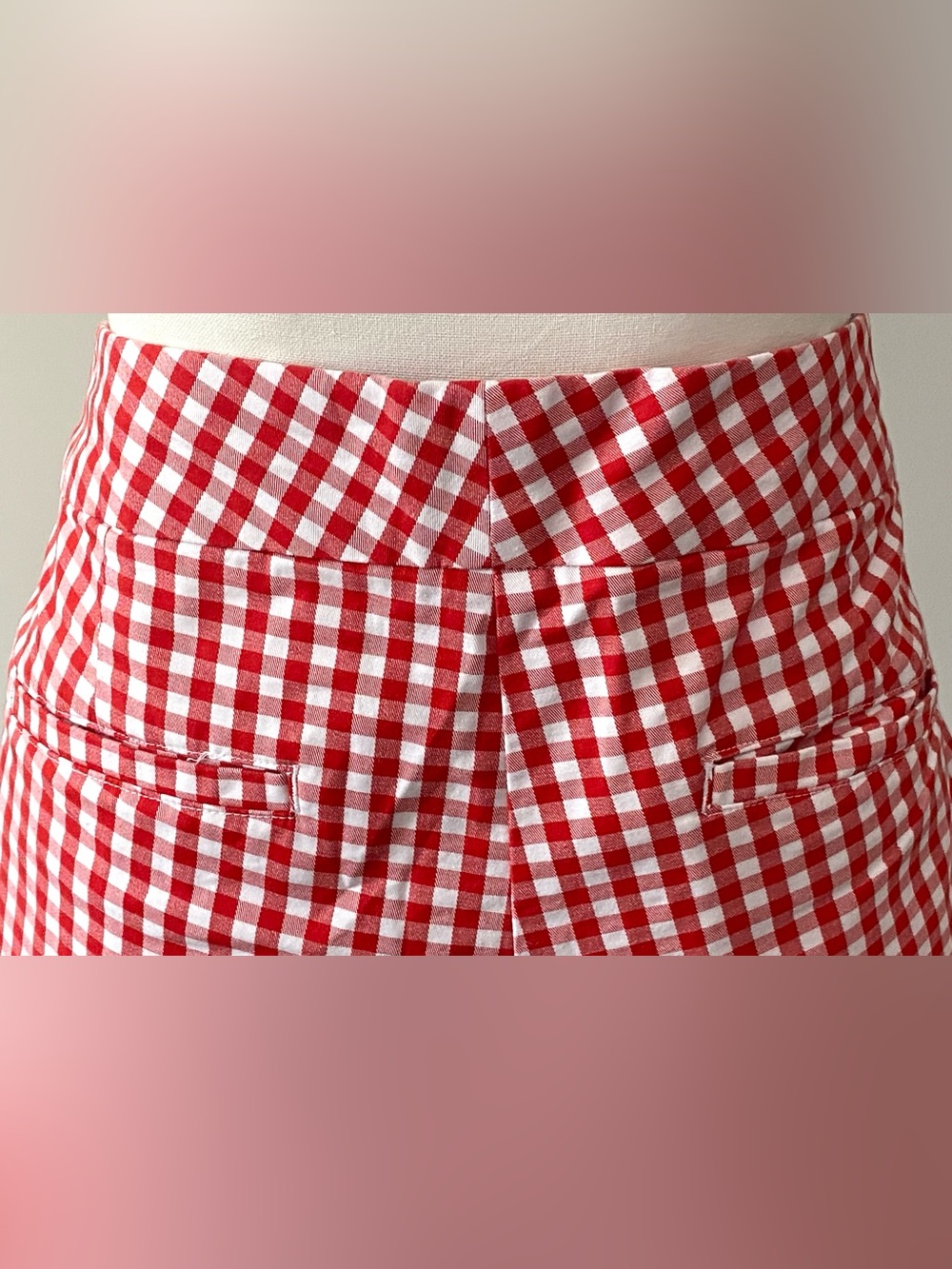 Crown&Ivy Womens 14 Red White Gingham Check Shorts Boho Fall Preppy Cottagecore - Picture 5 of 16